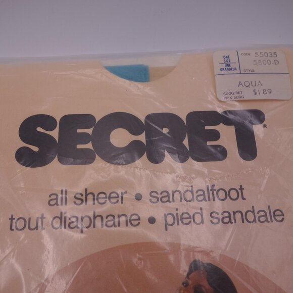 SECRET One Size All Sheer Sandalfoot Made in Canada 100% Nylon AQUA Panty Hose - Picture 3 of 12